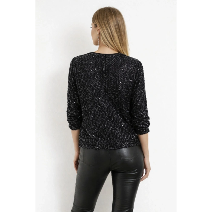 MARSiLYAN- Kadın Uzun Kollu önü Fermuarlı Kısa Pulpayet Ceket