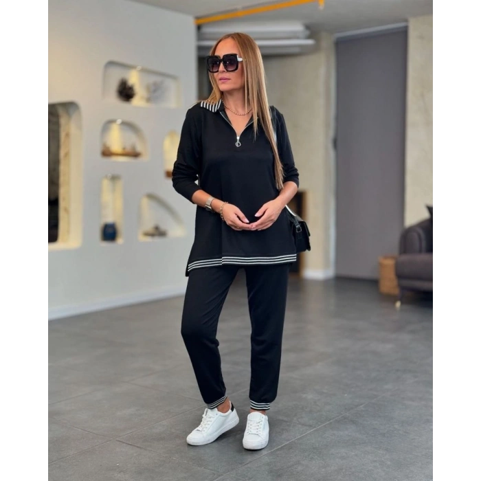 MARSiLYAN- Kadın Uzun Kollu Ribana Ve Fermuar Detay Bluz Ve Yüksel Bel Pantolon 2li Takım