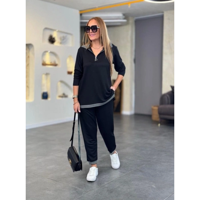 MARSiLYAN- Kadın Uzun Kollu Ribana Ve Fermuar Detay Bluz Ve Yüksel Bel Pantolon 2li Takım