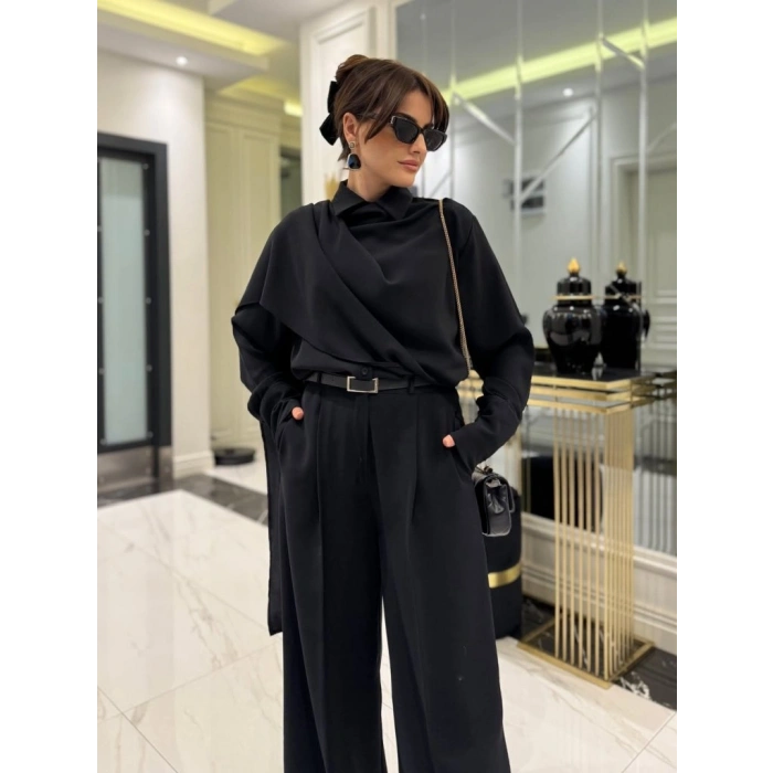 MARSiLYAN- Kadın Uzun Kollu şal Detaylı Bluz Ve Pantolon Ikili Takım