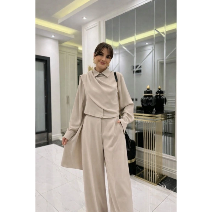 MARSiLYAN- Kadın Uzun Kollu şal Detaylı Bluz Ve Pantolon Ikili Takım