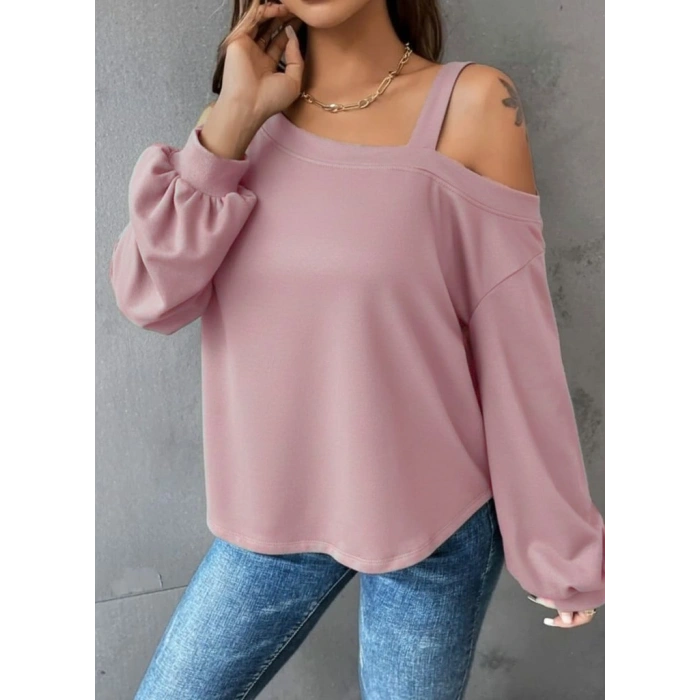 MARSiLYAN- Kadın Uzun Kollu Tek Omuz Askı Detay Salaş Dalgıç Bluz