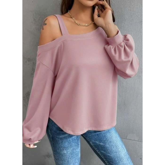 MARSiLYAN- Kadın Uzun Kollu Tek Omuz Askı Detay Salaş Dalgıç Bluz