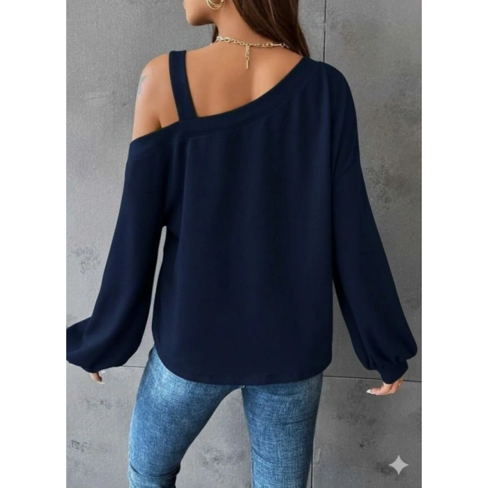 MARSiLYAN- Kadın Uzun Kollu Tek Omuz Askı Detay Salaş Viskon Iki Iplik Bluz