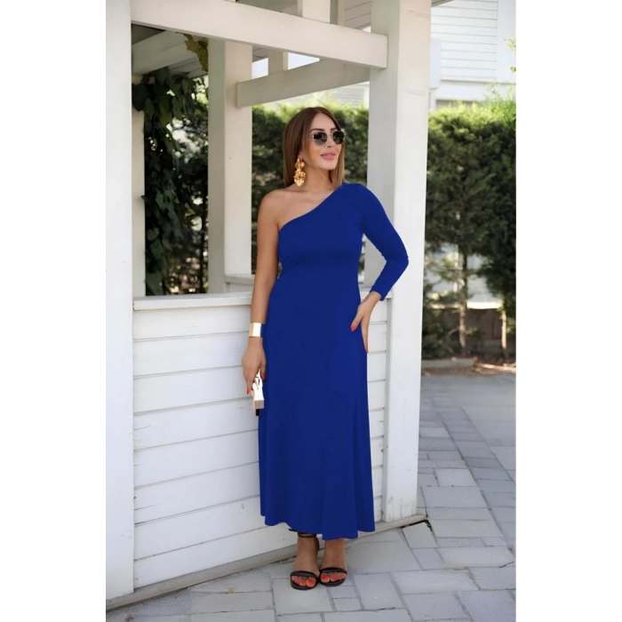 MARSiLYAN- Kadın Uzun Kollu Tek Omuz Detay Krep Elbise