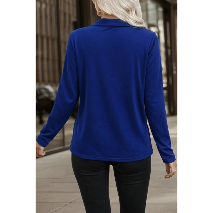 MARSiLYAN- Kadın Uzun Kollu V Hakim Yaka Fermuar Detaylı Viskon Bluz