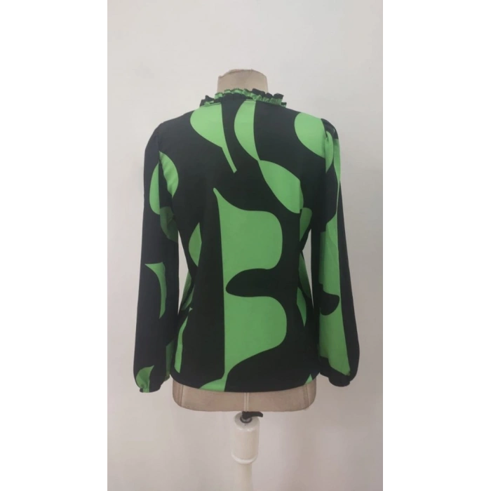 MARSiLYAN- Kadın Uzun Kollu V Yakalı Desenli Modal Bluz