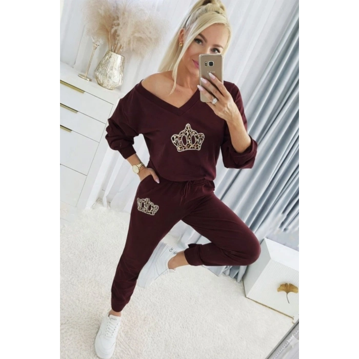 MARSiLYAN- Kadın Uzun Kollu V Yakalı Desenli Viskon Iki Iplik Bluz Ve Pantolon Ikili Takım