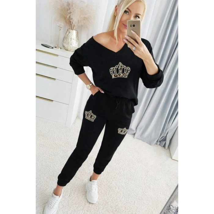 MARSiLYAN- Kadın Uzun Kollu V Yakalı Desenli Viskon Iki Iplik Bluz Ve Pantolon Ikili Takım