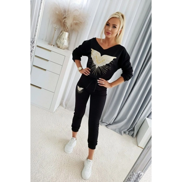 MARSiLYAN- Kadın Uzun Kollu V Yakalı Desenli Viskon Iki Iplik Bluz Ve Pantolon Ikili Takım