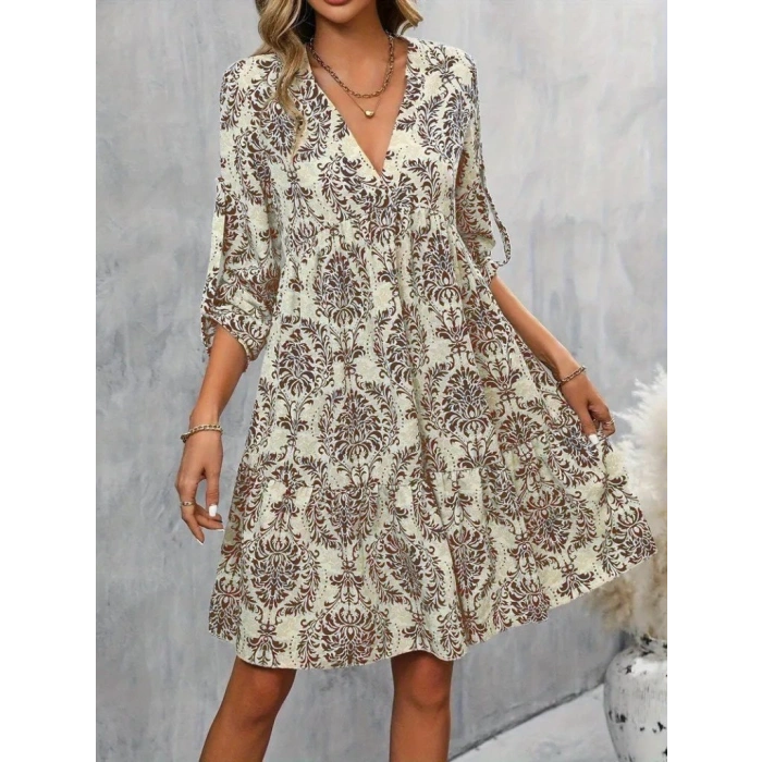 MARSiLYAN- Kadın Uzun Kollu V Yakalı Fırfırlı Mini Süprem Elbise