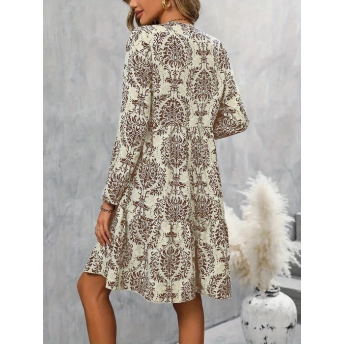 MARSiLYAN- Kadın Uzun Kollu V Yakalı Fırfırlı Mini Süprem Elbise