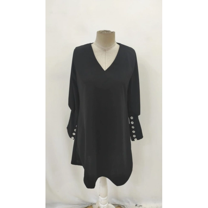 MARSiLYAN- Kadın Uzun Kollu V Yakalı Kısa Ithal Krep Elbise