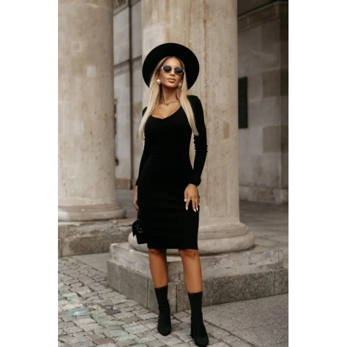 MARSiLYAN- Kadın Uzun Kollu V Yakalı Kısa Kaşkorse Elbise