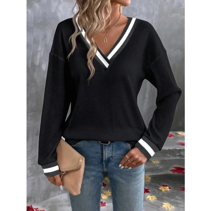 MARSiLYAN- Kadın Uzun Kollu V Yakalı Waffle Bluz