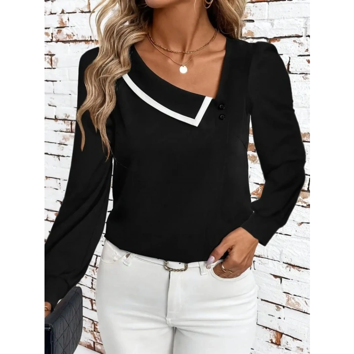 MARSiLYAN- Kadın Uzun Kollu Yaka Detaylı Düğmeli Ithal Krep Bluz