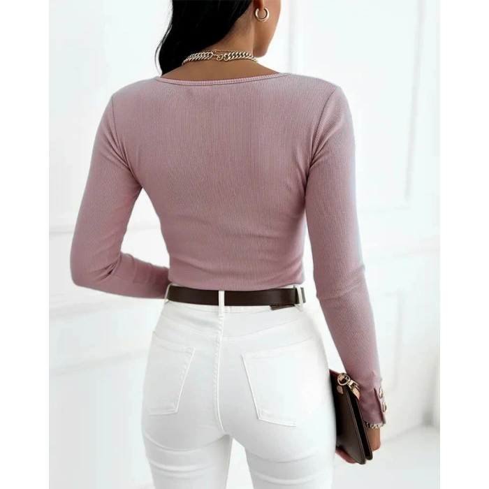 MARSiLYAN- Kadın Uzun Kollu Yakadan Açık Ve Düğme Detaylı Kaşkorse Bluz