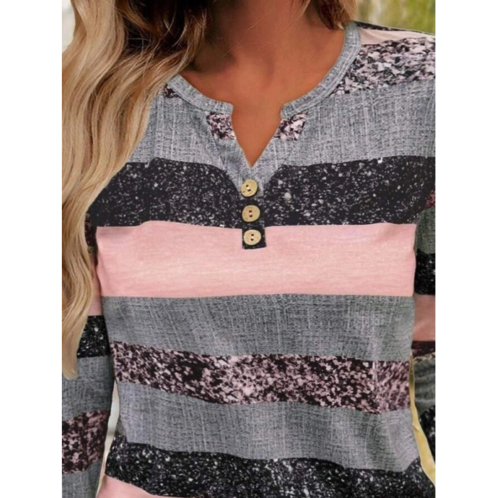 MARSiLYAN- Kadın Uzun Kollu Yakadan Düğmeli çizgili Desenli Süprem Bluz