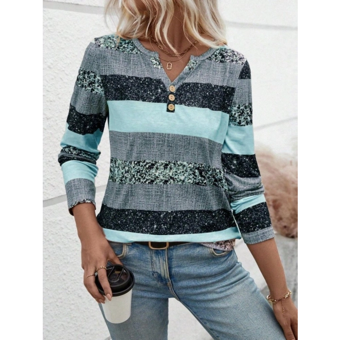 MARSiLYAN- Kadın Uzun Kollu Yakadan Düğmeli çizgili Desenli Süprem Bluz