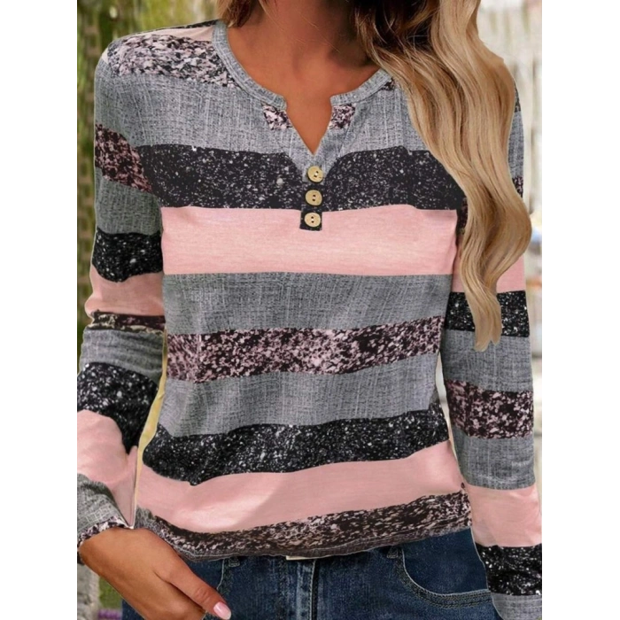 MARSiLYAN- Kadın Uzun Kollu Yakadan Düğmeli çizgili Desenli Süprem Bluz