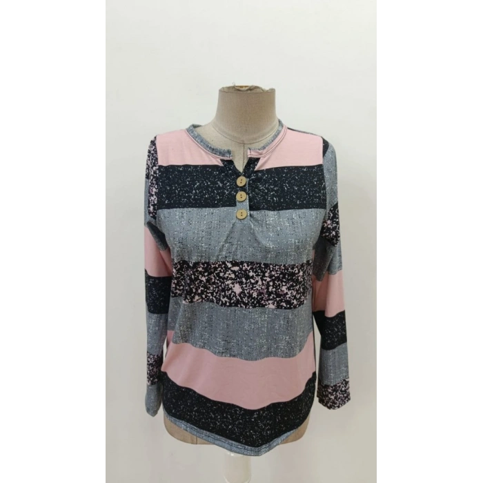 MARSiLYAN- Kadın Uzun Kollu Yakadan Düğmeli çizgili Desenli Süprem Bluz