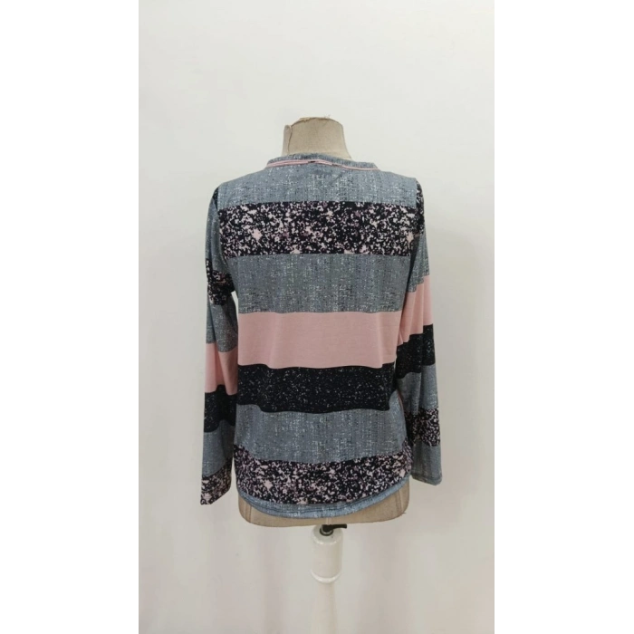 MARSiLYAN- Kadın Uzun Kollu Yakadan Düğmeli çizgili Desenli Süprem Bluz