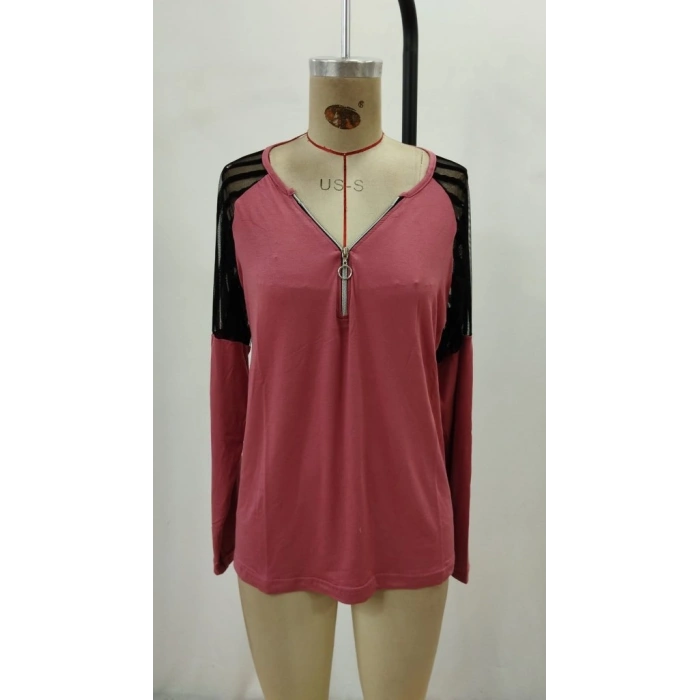 MARSiLYAN- Kadın Uzun Kollu Yakadan Fermuarlı Viskon Bluz