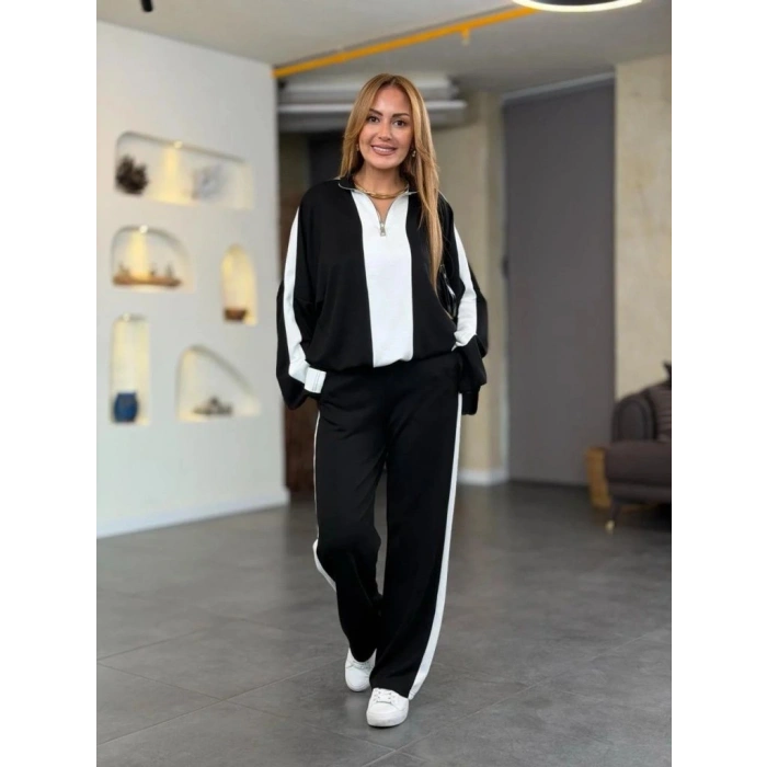 MARSiLYAN- Kadın Uzun Kollu Yakadan Fermuarlı Viskon Iki Iplik Bluz Ve Pantolon Ikili Takım