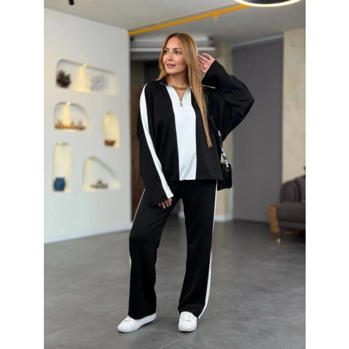 MARSiLYAN- Kadın Uzun Kollu Yakadan Fermuarlı Viskon Iki Iplik Bluz Ve Pantolon Ikili Takım