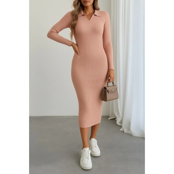 MARSiLYAN- Kadın Uzun Kollu Yakalı Triko Elbise