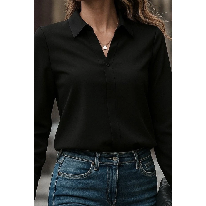 MARSiLYAN- Kadın Uzun Kollu Yakalı Trikoton Gömlek