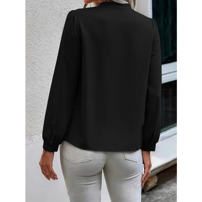 MARSiLYAN- Kadın Uzun Kollu Yakalı Yakadan Bağcıklı Düğmeli Sandy Bluz