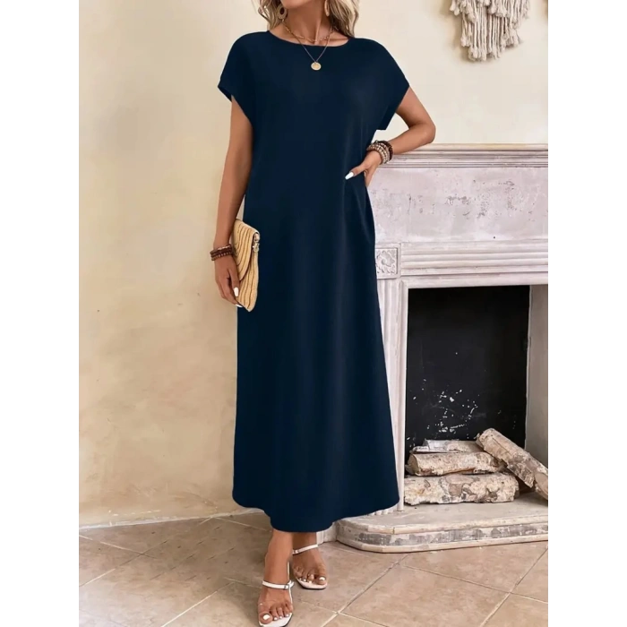 MARSiLYAN- Kadın Uzun Kollu Yakası Açık Viskon Elbise