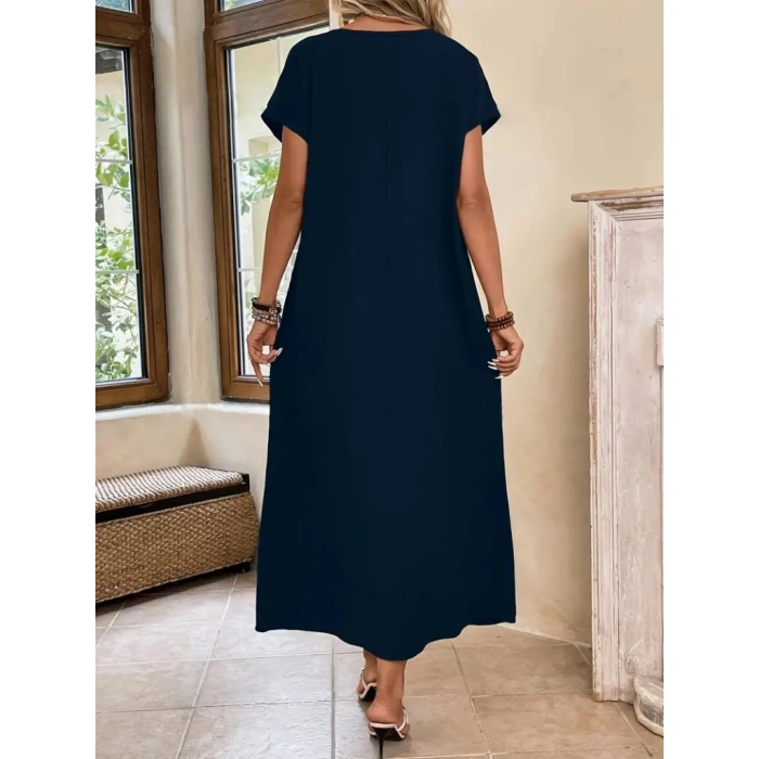 MARSiLYAN- Kadın Uzun Kollu Yakası Açık Viskon Elbise