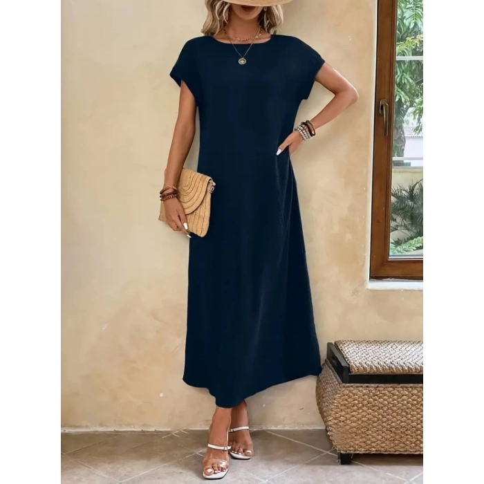 MARSiLYAN- Kadın Uzun Kollu Yakası Açık Viskon Elbise