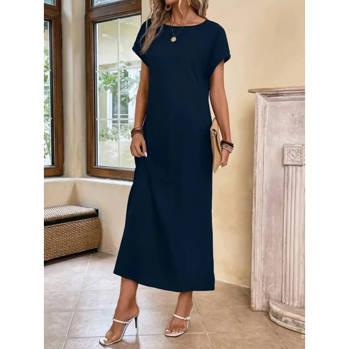 MARSiLYAN- Kadın Uzun Kollu Yakası Açık Viskon Elbise