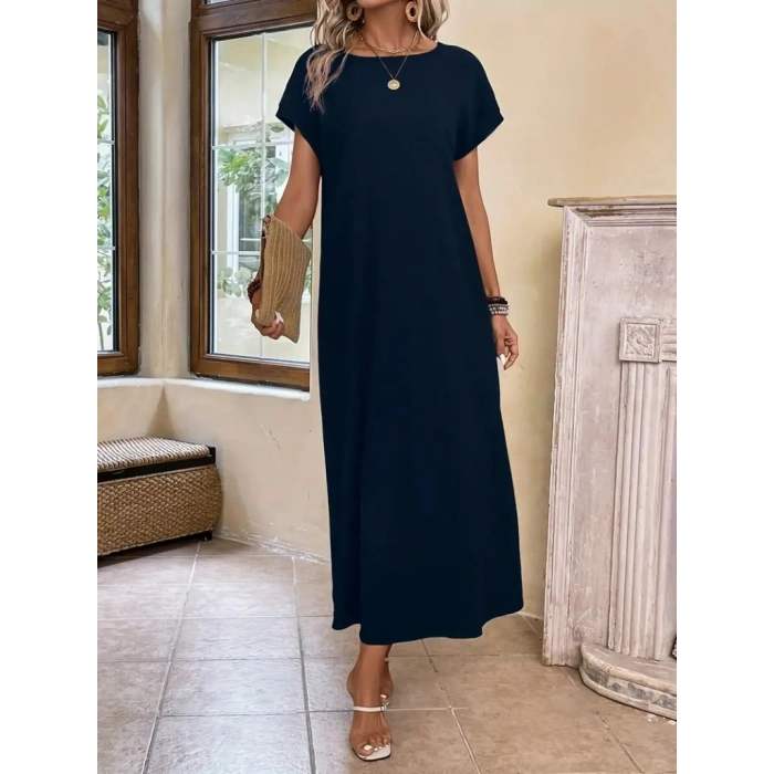 MARSiLYAN- Kadın Uzun Kollu Yakası Açık Viskon Elbise