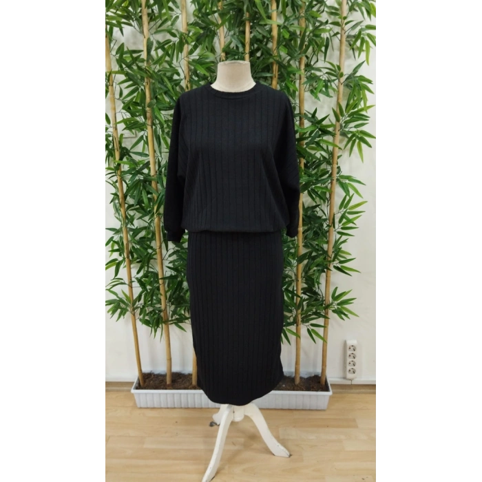 MARSiLYAN- Kadın Uzun Kollu Yakası Açık Yarasa Kollu şardonlu Kaşkorse Bluz Ve Etek Takım