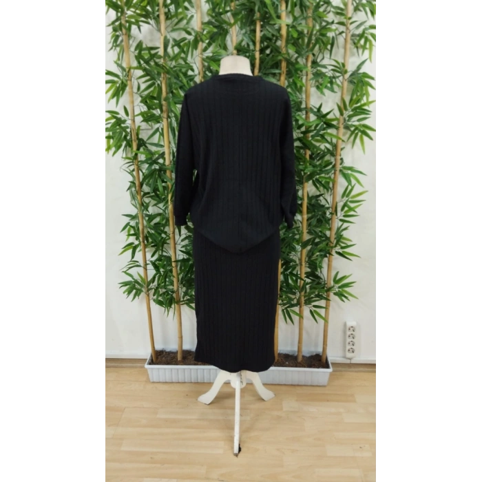 MARSiLYAN- Kadın Uzun Kollu Yakası Açık Yarasa Kollu şardonlu Kaşkorse Bluz Ve Etek Takım