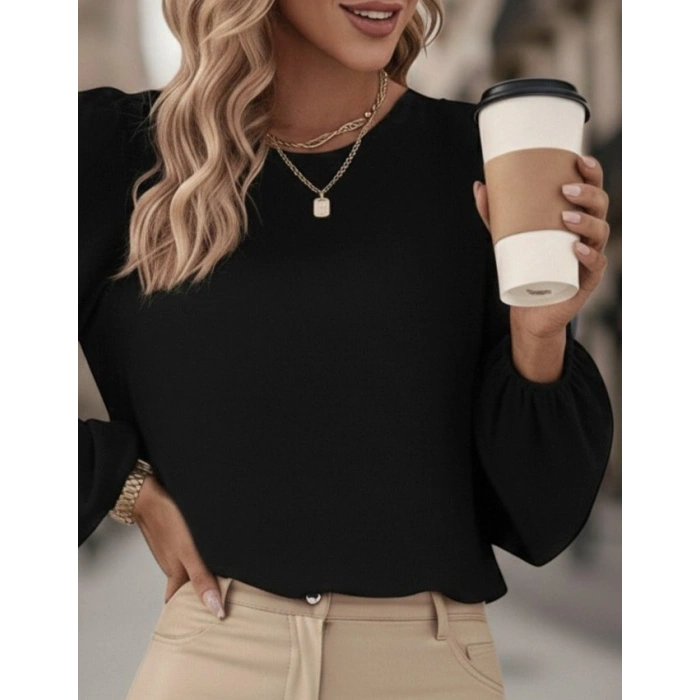 MARSiLYAN- Kadın Uzun Kollu Yuvarlak Yaka Arkadan Bağcıklı Salaş Ithal Krep Bluz