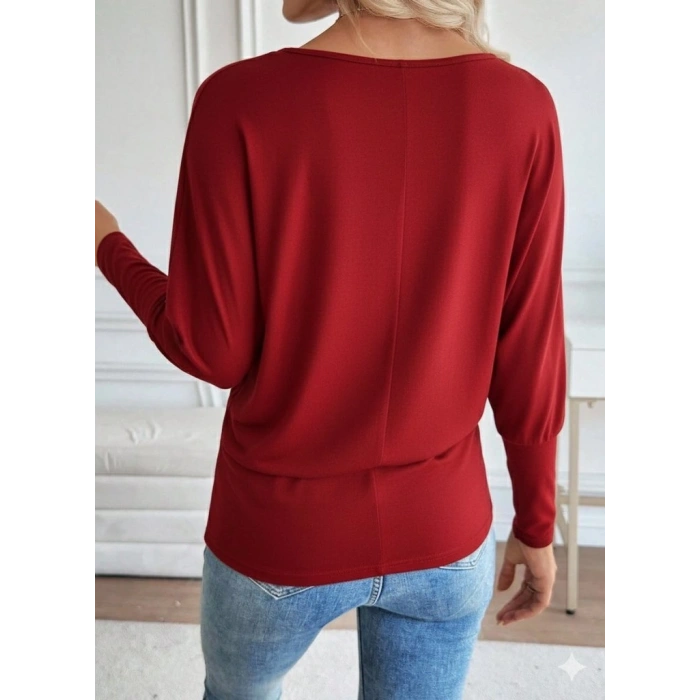 MARSiLYAN- Kadın Uzun Kollu Yuvarlak Yaka Incili Viskon Bluz