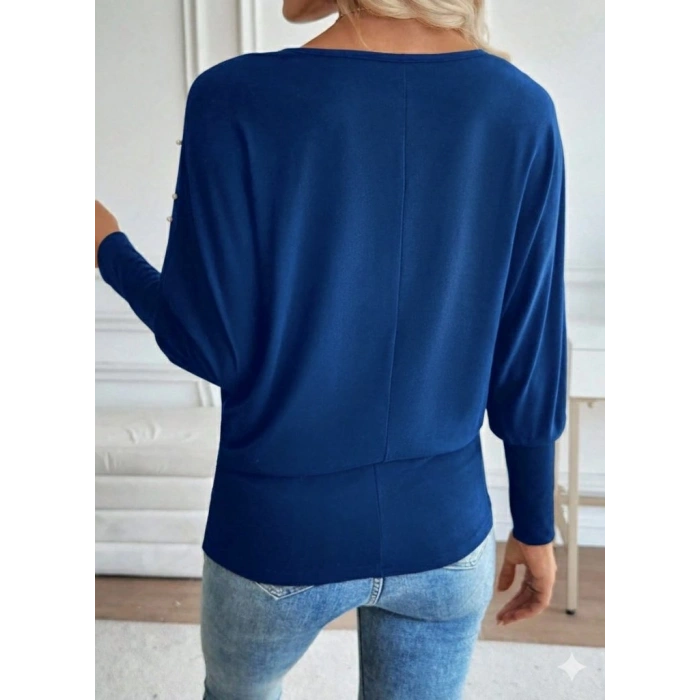 MARSiLYAN- Kadın Uzun Kollu Yuvarlak Yaka Incili Viskon Bluz