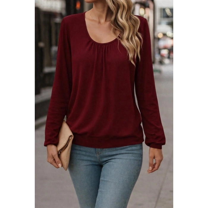 MARSiLYAN- Kadın Uzun Kollu Yuvarlak Yakalı Viskon Bluz