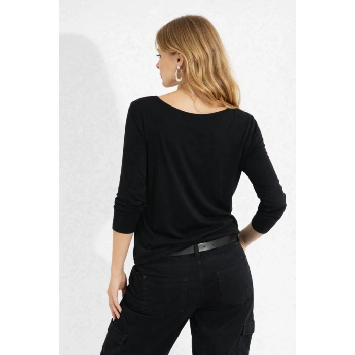 MARSiLYAN- Kadın Uzun Kollu Yuvarlak Yakalı Viskon Bluz