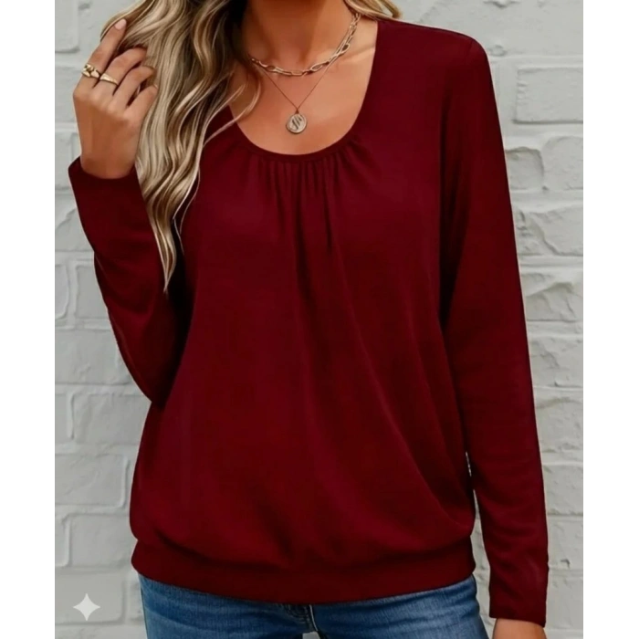 MARSiLYAN- Kadın Uzun Kollu Yuvarlak Yakalı Viskon Bluz