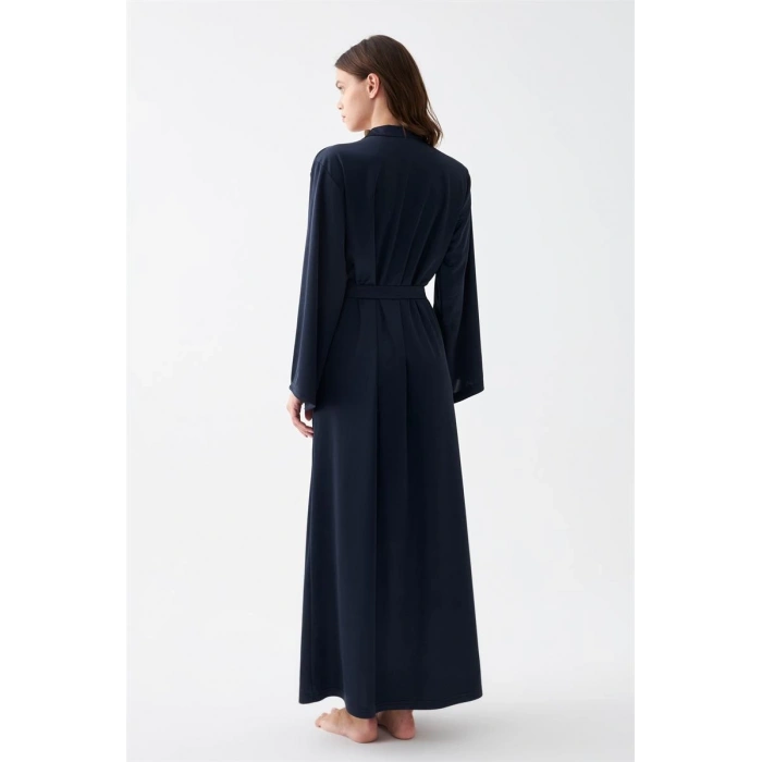 MARSiLYAN- Kadın Uzun Lacivert Saten Sabahlık