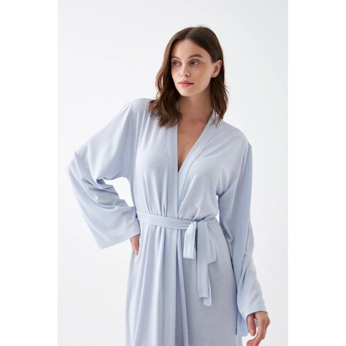 MARSiLYAN- Kadın Uzun Mavi Penye Sabahlık