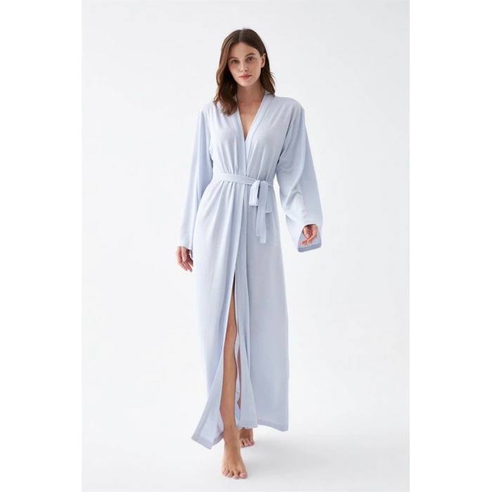 MARSiLYAN- Kadın Uzun Mavi Penye Sabahlık