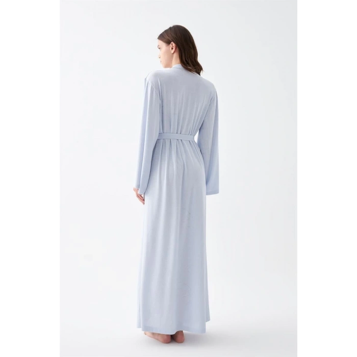 MARSiLYAN- Kadın Uzun Mavi Penye Sabahlık