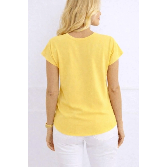 MARSiLYAN- Kadın V Yaka Kısa Kol Dokuma Viskon Kumaş Bluz